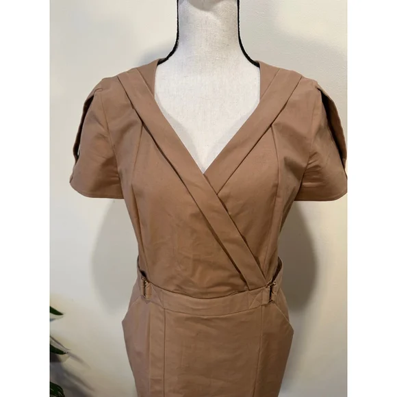 REISS | Quiet Luxury Wrap-Style Belted Dress | Camel Neutral | US 8 - Picture 4 of 11